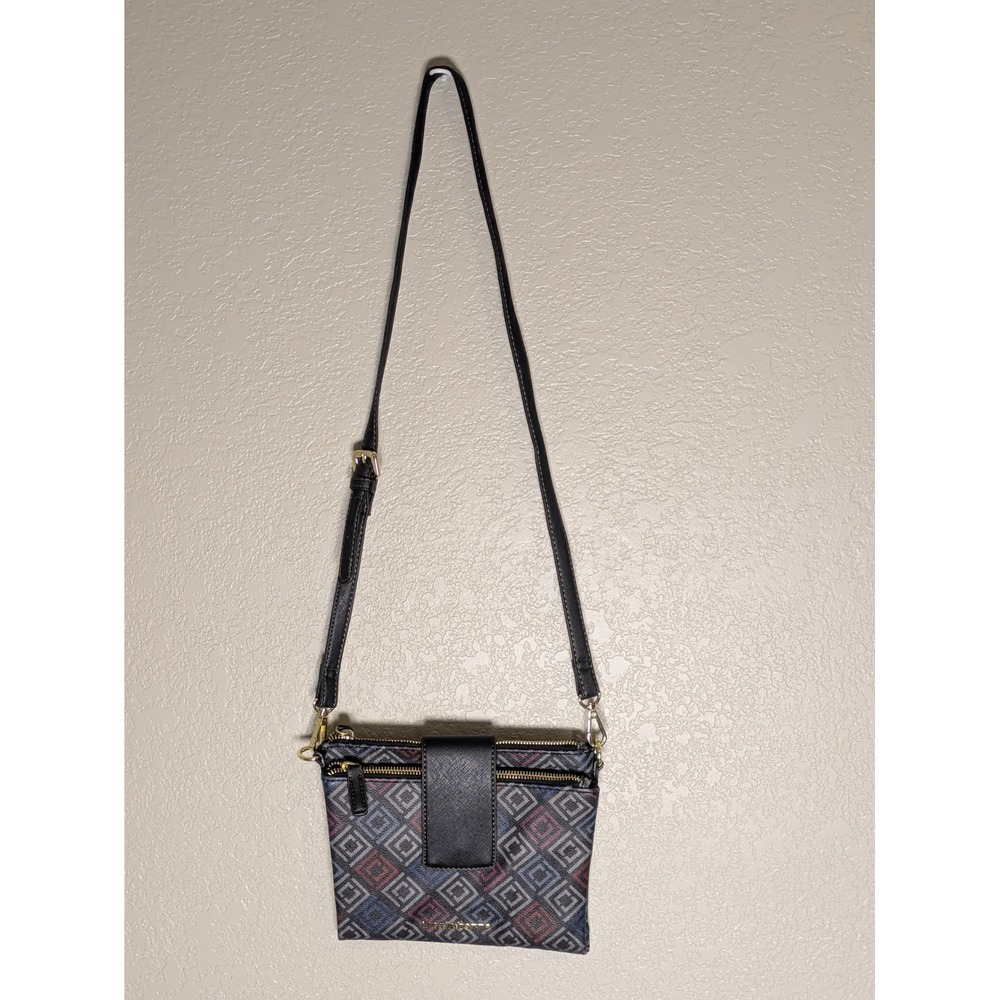 Liz Claiborne Geometric Print Crossbody Bag with Built-in Wallet Black Multi